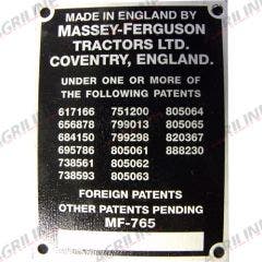 Commission Plate - MF65 (1958-1963) suitable for Massey Ferguson -  