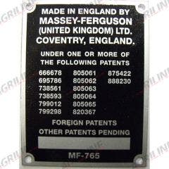 Commission Plate MF65 (1963-1964) suitable for Massey Ferguson -  