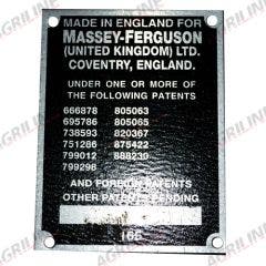 Commission Plate- MF165 (From 1965) suitable for Massey Ferguson -  