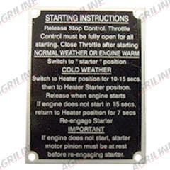 Starting Instruction Plate - MF65 All Models suitable for Massey Ferguson -  
