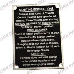 Starting Instruction Plate - MF165 (From 1965) suitable for Massey Ferguson -  