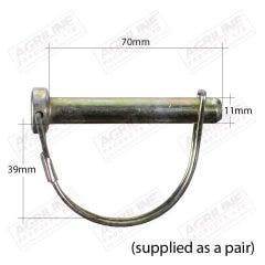 Shaft Locking Pin, Round: 11mm Ø x 70mm (2 Pack)