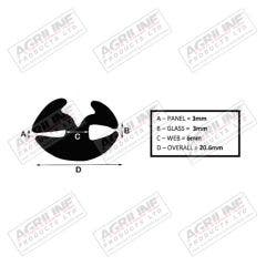 H' Type Glazing Rubber (4m Roll) suitable for Case International -  